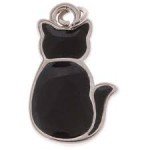 Silver Tone Black Enamel Cat Mojo Bag Charm
